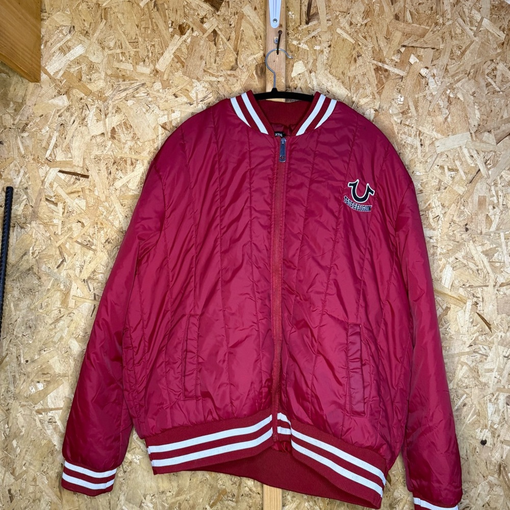 True Religion Burgundy Bomber Jacket